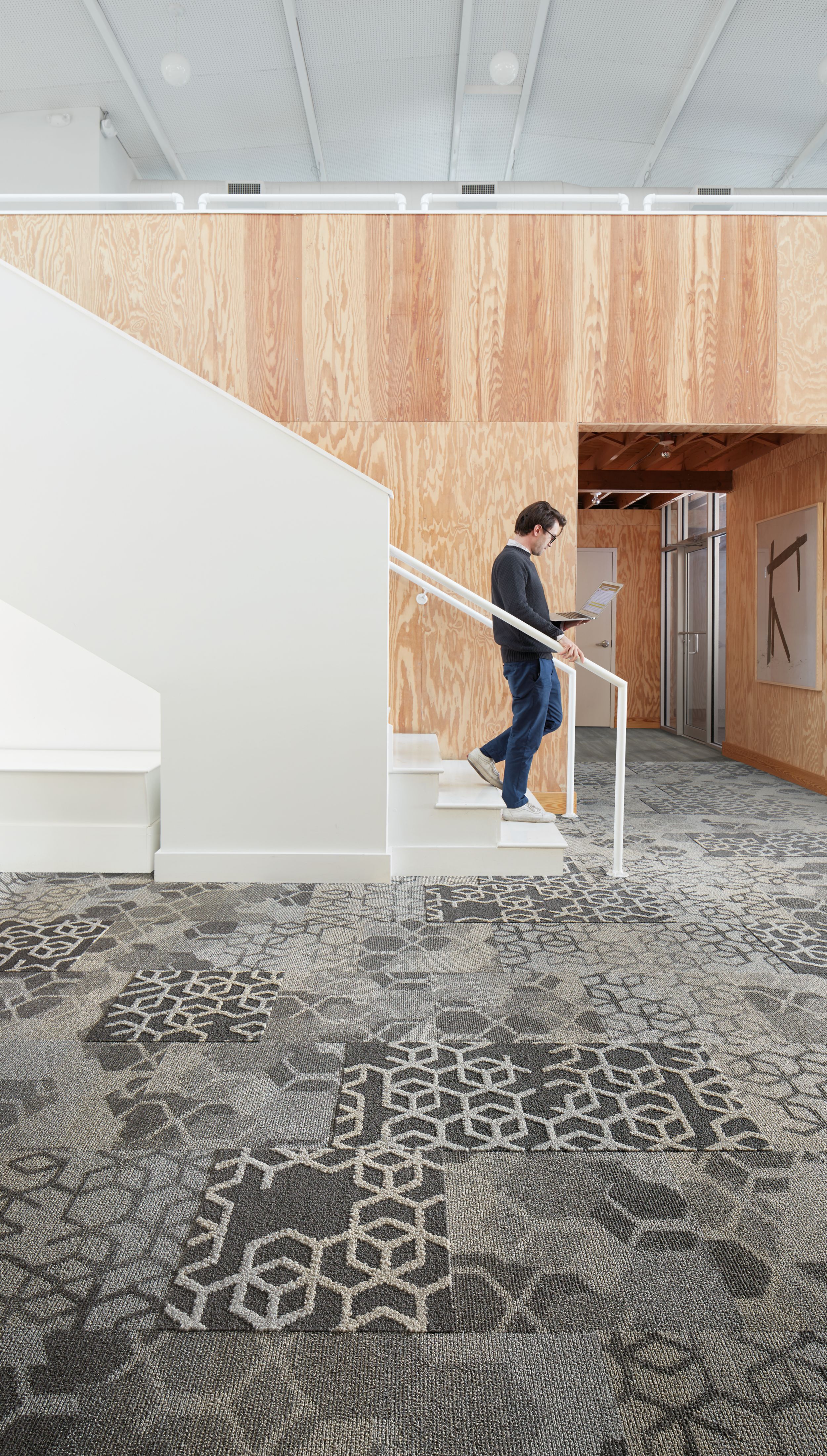 Interface Bee's Knees carpet tile and LVT in offiice with stairwell image number 6